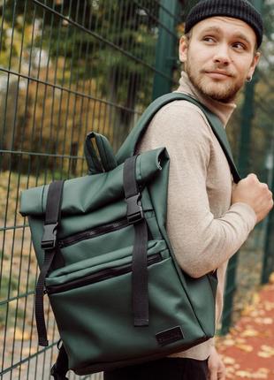 Прочный мега стильный зеленый мужской рюкзак roll top9 фото