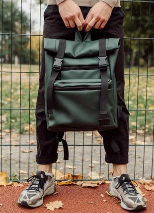 Міцний мега стильний зелений чоловічий рюкзак roll top