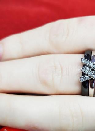 Тройное кольцо в серебре с керамикой и фианитами арт 9701925632 фото