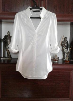Белоснежная блузка рубашка школьная подростковая с длинным рукавом zara basic collection3 фото