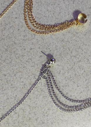 Серьги сережки серёжки серебро золото каффа лист перо длинная цепь цепочка3 фото