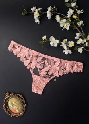 Стринги с цветочной вышивкой на сетке embroidered thong panty vs1 фото