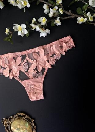 Стринги с цветочной вышивкой на сетке embroidered thong panty vs2 фото