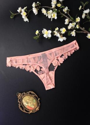 Стринги с цветочной вышивкой на сетке embroidered thong panty vs5 фото