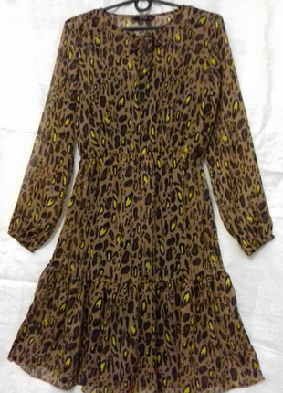 Only шифоновое платье с длинными рукавами звериный принт / сукня легенька 8