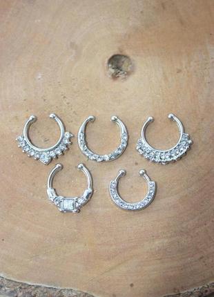 Септум кольцо на нос с камешками бохо этно трайбл