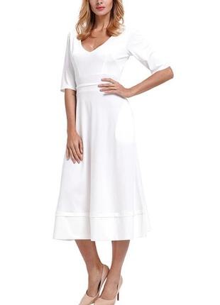 Платье белое расклешенное2 фото