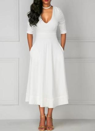 Платье белое расклешенное6 фото
