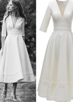 Платье белое расклешенное5 фото