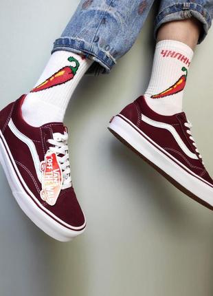 Кеди vans old skool bordo/white олд скул олдскул венс ванс венси1 фото