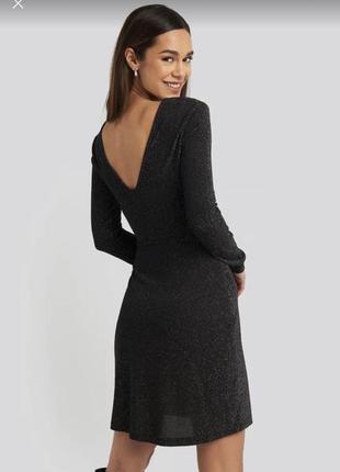 Чёрное блестящее люрекс  платье с рукавами  na-kd3 фото
