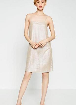Zara платье металлик бронза в бельевом стиле2 фото