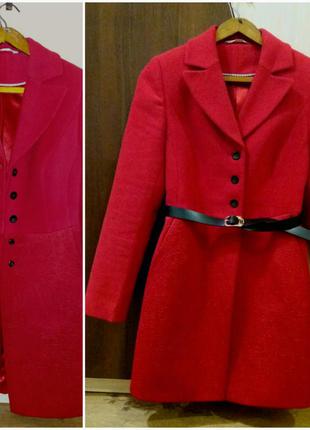 Стильное модное красное демисезонное пальто s/m, в составе шерсть sergio cotti