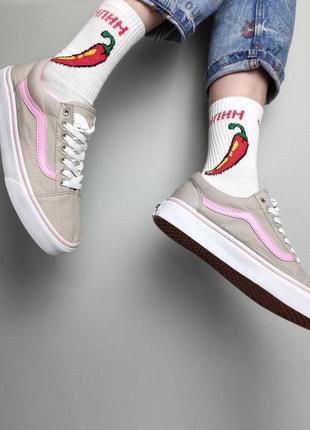 Кеди vans old skool light grey/pink олд скул олдскул венс ванс венси1 фото