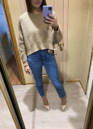 Кофта светр жіноча waikiki оверсайз бежева спущене плече укорочена 3