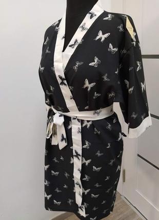 Халат кимоно 48 софт с бабочками чорний serenade5 фото