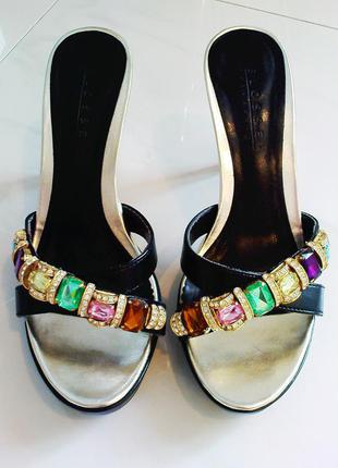 Босоніжки, мюли blossem, 37,5-38 (устілка 24,5 см), чорні з золотим