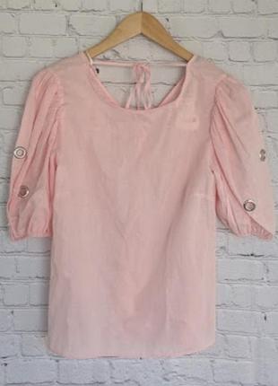 Хлопковая нежно розовая блуза с завязками на спине и рукавах  zara