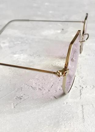 Восьмикутні унісекс окуляри в тонкій оправі з фіолетовими лінзами3 фото