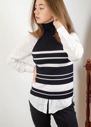 Zara черная полосатая жилетка, жилет, базовая безрукавка с высоким воротом2 фото