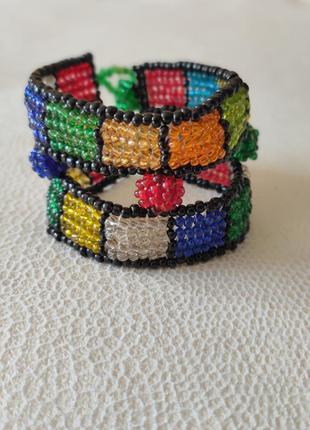Широкий браслет из чешского бисера в этно, африканском стиле бохо, ручная работа
