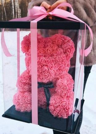 Рожевий ведмедик з троянд 40 см4 фото