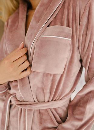 Стильна пудрова піжама шаль, халат+штани/пудровый пижамный костюм