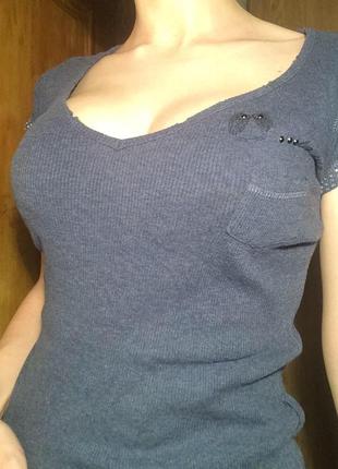 Топ,майка,футболка в рубчик с вырезом