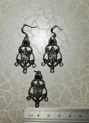 Вінтажний ажурний стіна, комплект, набір біжутерії, сережки/сережки і кулон/підвіс, колір античне срібло, вінтаж, ретро