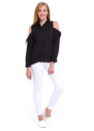 Черная женская блузка lc waikiki / лс вайкики с открытыми плечами3 фото