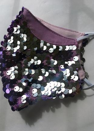 Многоразовая маска в двусторонние пайетки фиолетово-серебристые3 фото
