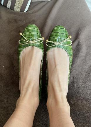 Зелёные балетки casadei цвет сезона кожа под крокодила оригинал 371 фото