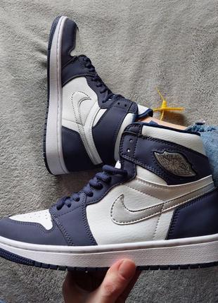 Nike air jordan 1 navy blue white, женские кроссовки найк джордан