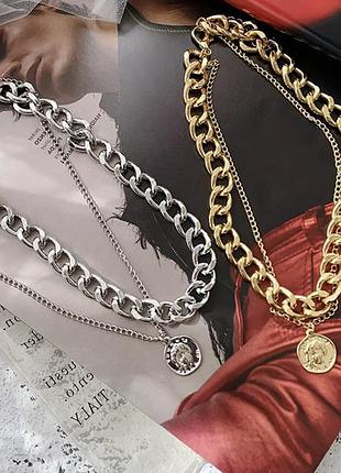 Подвійна ланцюжок з монеткою намисто ланцюжок чокер підвіска