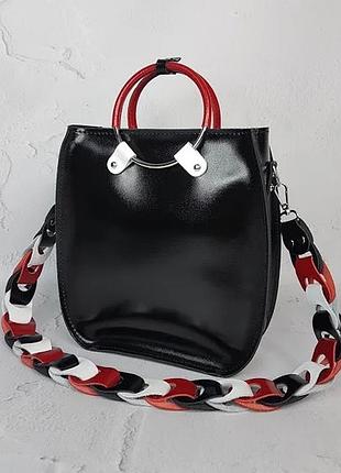 Оригінальна сумка з натуральної шкіри чорна глянсова 1710