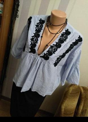 Блуза рубаха кружево этно бохо стиль хлопок большой размер премиум7 фото