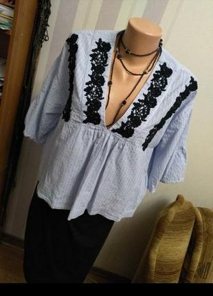 Блуза рубаха кружево этно бохо стиль хлопок большой размер премиум8 фото
