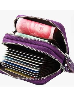 Чудовий подвійний шкіряний картхолдер на блискавці гаманець візитниця з натуральної шкіри1 фото