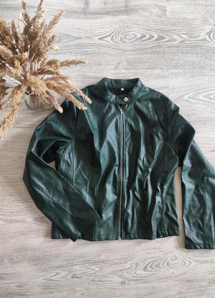 Зелена куртка-піджак з тоненької екошкіри