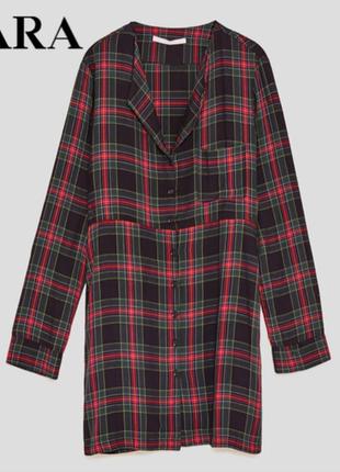 Клетчатое платье рубашка в клетку сукня туника туніка zara trafaluc collection xs
