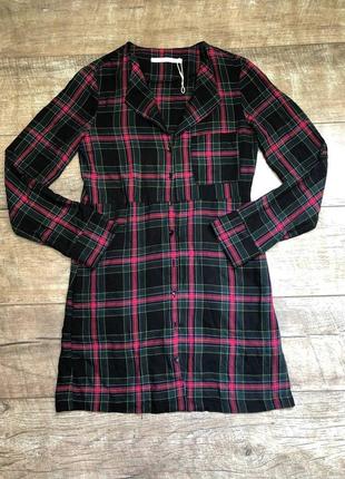 Клетчатое платье рубашка в клетку сукня туника туніка zara trafaluc collection xs