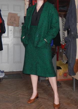 Теплый зимний шерстяной винтажный костюм двойка юбка миди ссср 80-ые1 фото