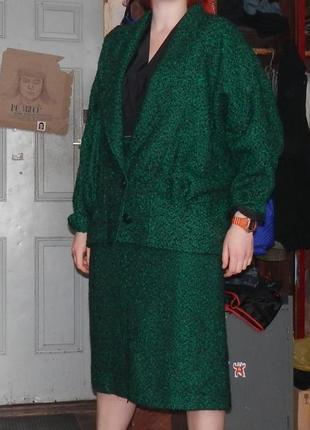 Теплый зимний шерстяной винтажный костюм двойка юбка миди ссср 80-ые5 фото