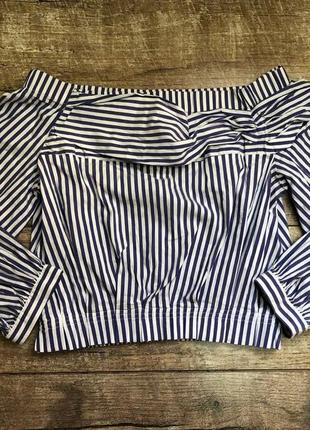 Синій смугастий укорочений топ блуза кофта zara basic xs4 фото
