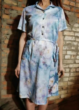 Винтажное ретро платье миди прямое с карманами в принт цветы пионы акварель3 фото