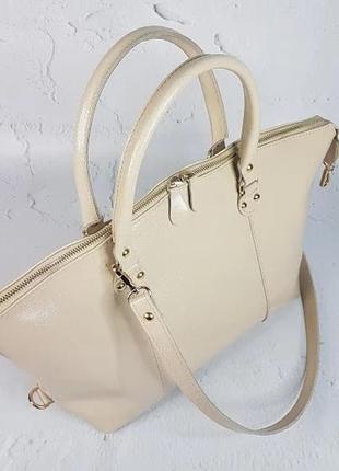 Сумка средняя натуральная кожа женская, слоновая кость глянец с рептилией 16203 фото