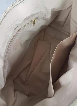 Сумка средняя натуральная кожа женская, слоновая кость глянец с рептилией 16206 фото