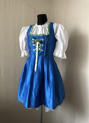 Outfit fashion nkd дирндль 42 баварский костюм голубой синий сарафан сиреневый фартук4 фото