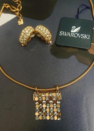 Набор swarovski оригинал  позолоченная цепочка с подвеской и серьги