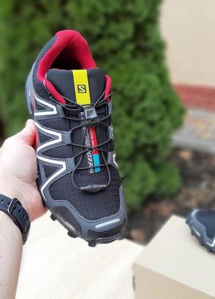 Мужские кроссовки salomon speedcross 3 чёрные с красным / чоловічі кросівки6 фото